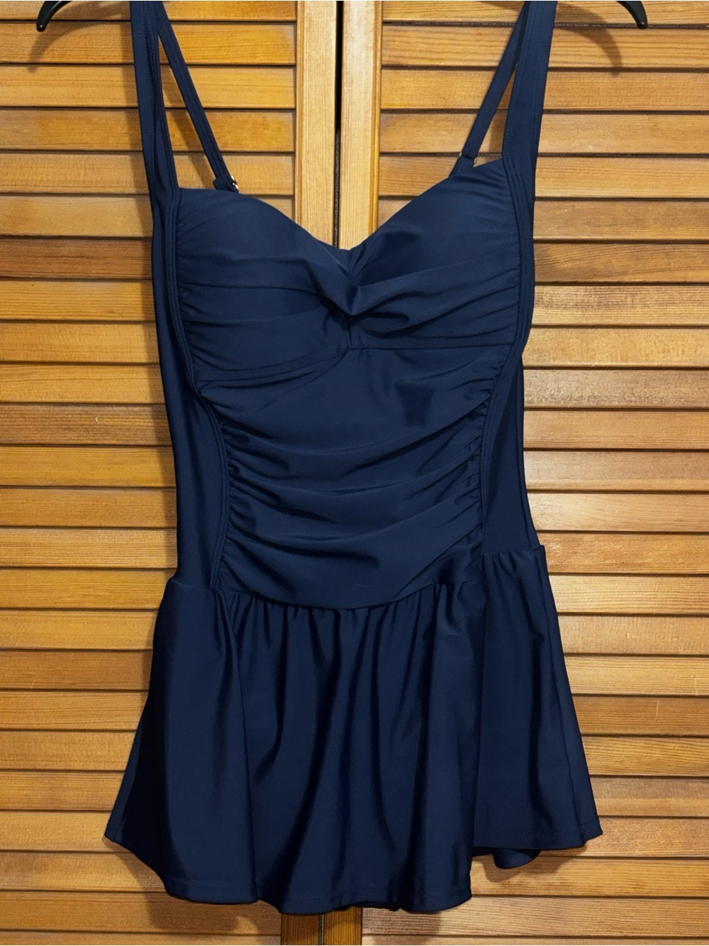 Navy Blue Ruched One-Piece Swimdress.